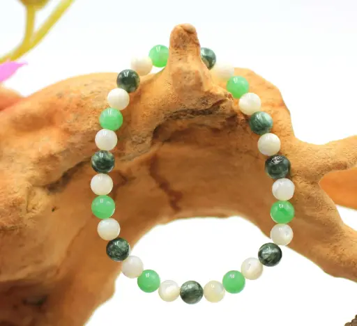 Bracelet en perles 6mm en Angéite verte, Nacre, Séraphinite