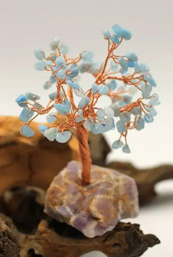 Arbre de vie en Aigue-marine et Rocher en Améthyste