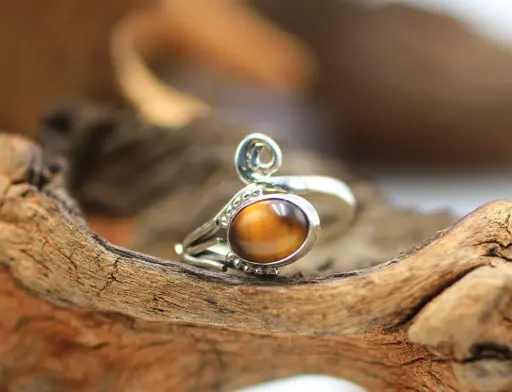 Bague réglable en Argent 925 et en Œil de tigre