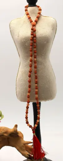 Mala en perles 6mm en Pierre de lune pêche et Rudraksha