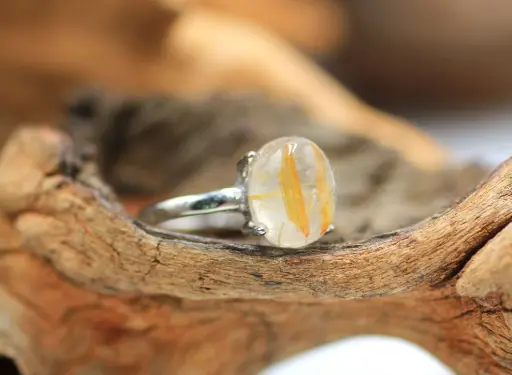 Bague réglable en Laiton et en Quartz rutile